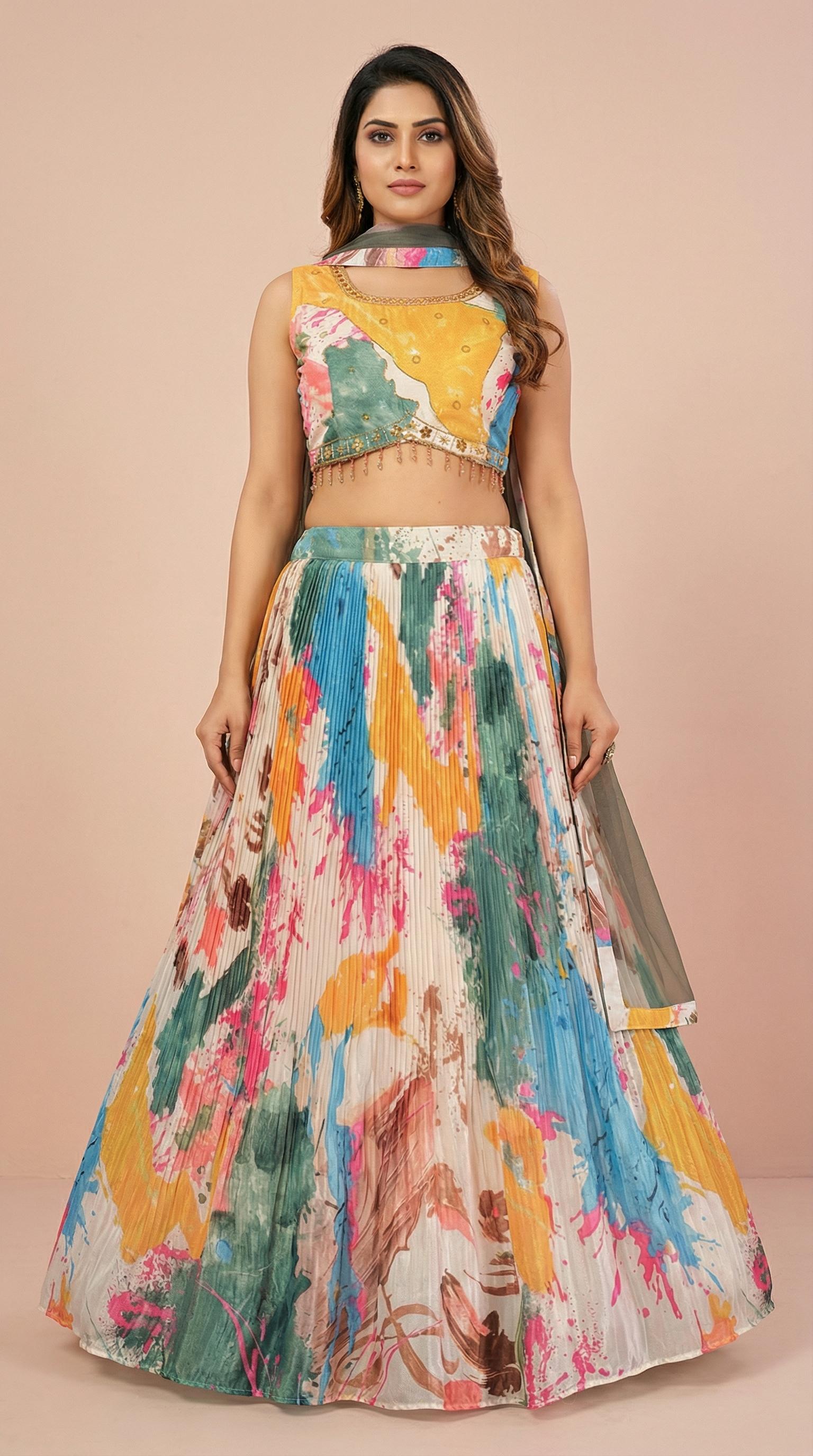 Abstract Art Multi Color Lehenga Choli Set