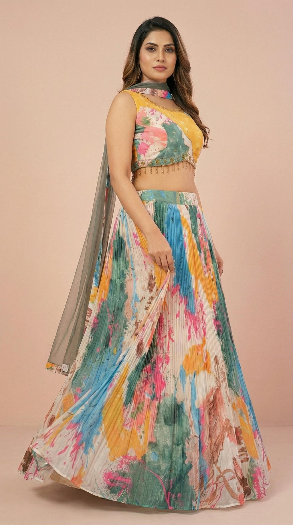 Abstract Art Multi Color Lehenga Choli Set