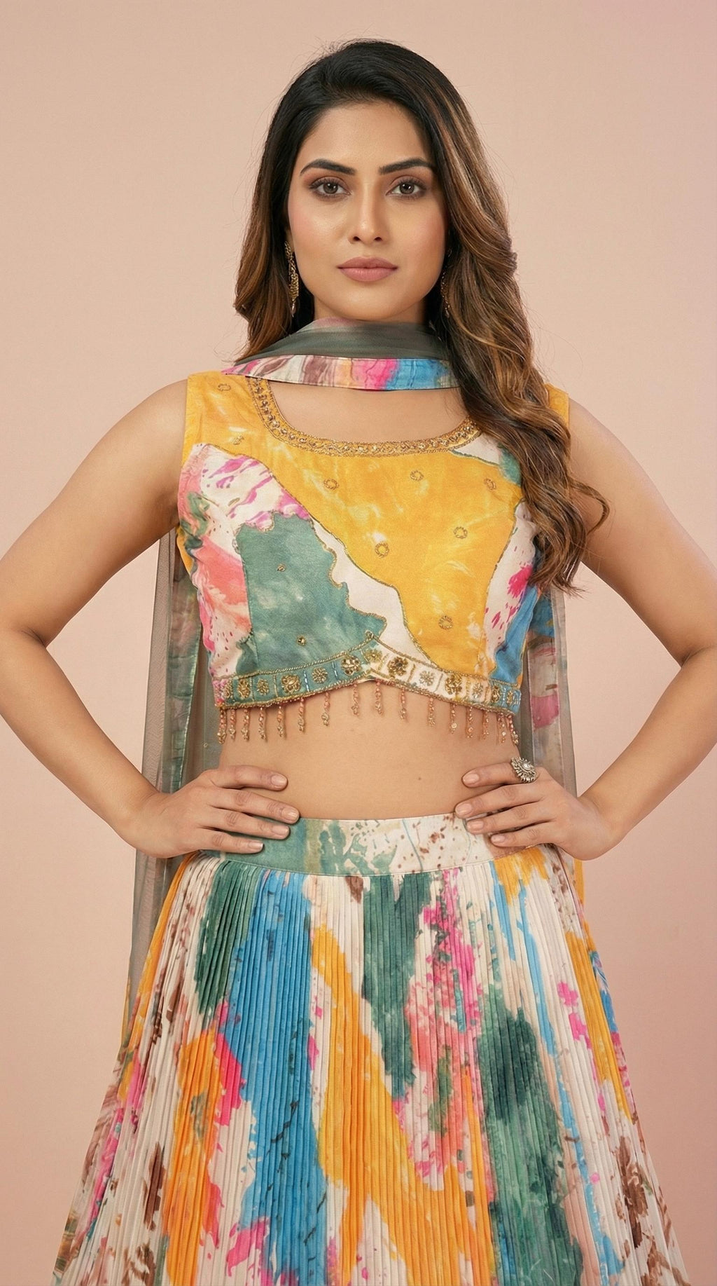 Abstract Art Multi Color Lehenga Choli Set