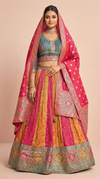 Pink & Teal Bandhani Print Lehenga Choli Set