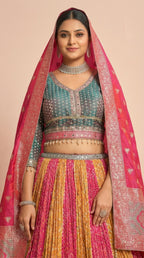 Pink & Teal Bandhani Print Lehenga Choli Set