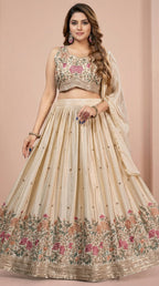 Champagne Gold Floral Embroidered Georgette Lehenga Choli