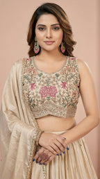 Champagne Gold Floral Embroidered Georgette Lehenga Choli