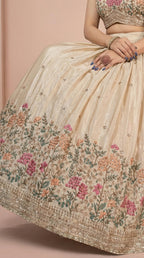 Champagne Gold Floral Embroidered Georgette Lehenga Choli