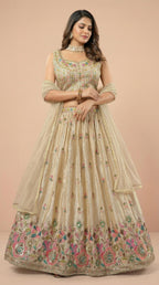 Cream Multi Color Embroidered Lehenga Choli Set