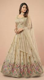 Cream Multi Color Embroidered Lehenga Choli Set