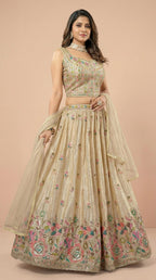 Cream Multi Color Embroidered Lehenga Choli Set