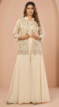 Cream Elephant Heritage Embroidered Palazzo Set with Jacket