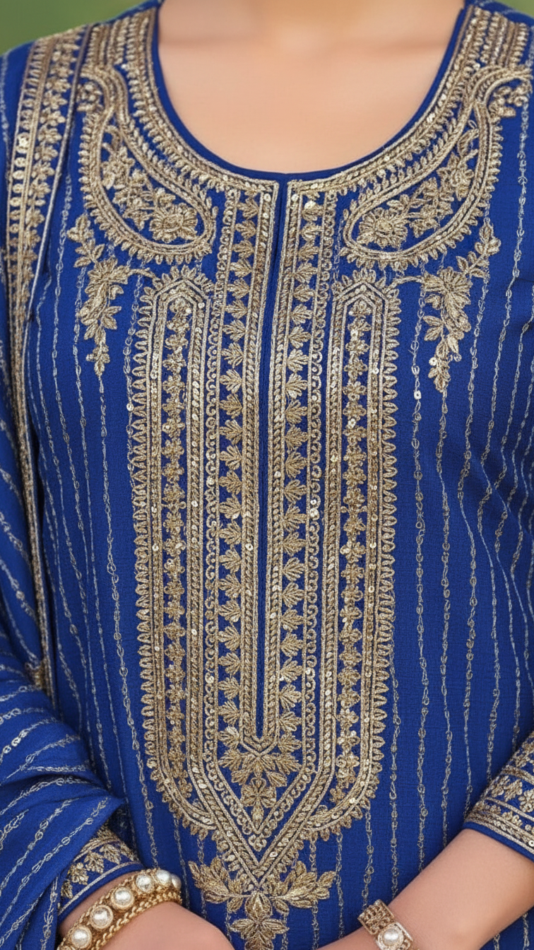 Royal Blue 3-Piece Plazo Set – Women’s Festive & Party Wear