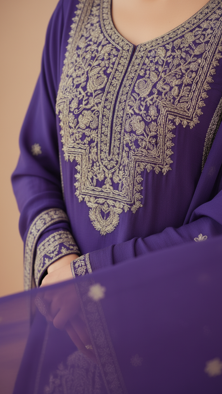 Purple Vichitra Silk 3-Piece Plazo Set – Women’s Wedding & Party Wear