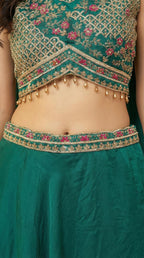 Emerald Green Embroidered Georgette Lehenga Choli Set