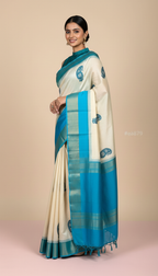Bhagalpuri Tussar Silk Saree with Blue Paisley Motifs
