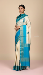 Bhagalpuri Tussar Silk Saree with Blue Paisley Motifs