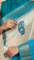 Bhagalpuri Tussar Silk Saree with Blue Paisley Motifs