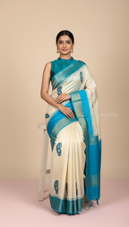 Bhagalpuri Tussar Silk Saree with Blue Paisley Motifs