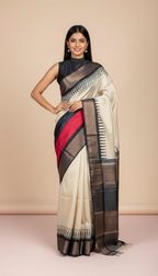 Bhagalpuri Tussar Silk Saree with Hand-Painted Paisley Pallu