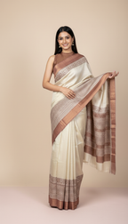 Bhagalpuri Tussar Silk Saree with Geometric Floral Borders