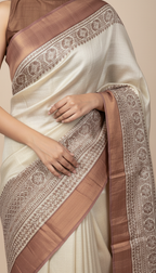 Bhagalpuri Tussar Silk Saree with Geometric Floral Borders