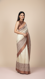 Bhagalpuri Tussar Silk Saree with Geometric Floral Borders