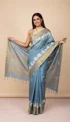 Bhagalpuri Tussar Silk Saree with Floral Rose Border
