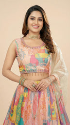 Peach Multi Color Digital Print Lehenga Choli Set