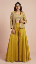 Mustard Gold Geometric Embroidered Palazzo Set with Jacket