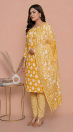 Ensemble tailleur en coton imprimé jaune moutarde