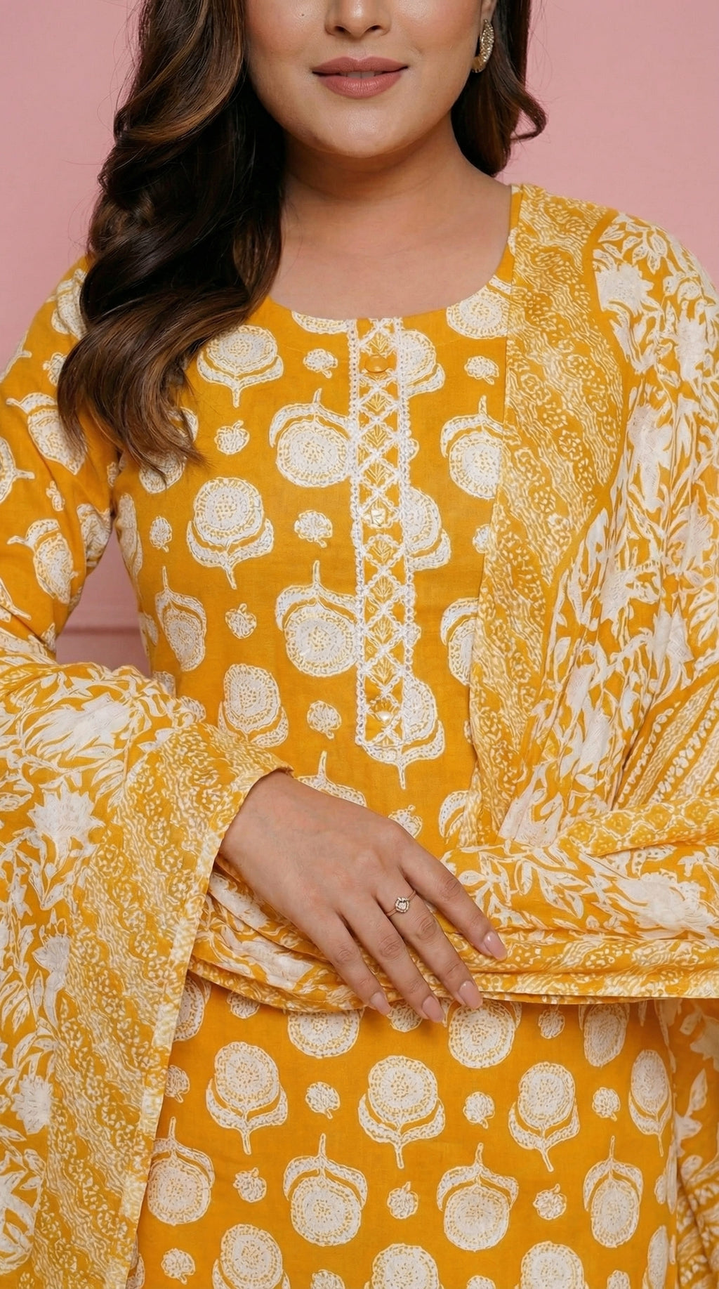 Ensemble tailleur en coton imprimé jaune moutarde