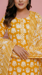 Ensemble tailleur en coton imprimé jaune moutarde
