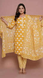 Ensemble tailleur en coton imprimé jaune moutarde