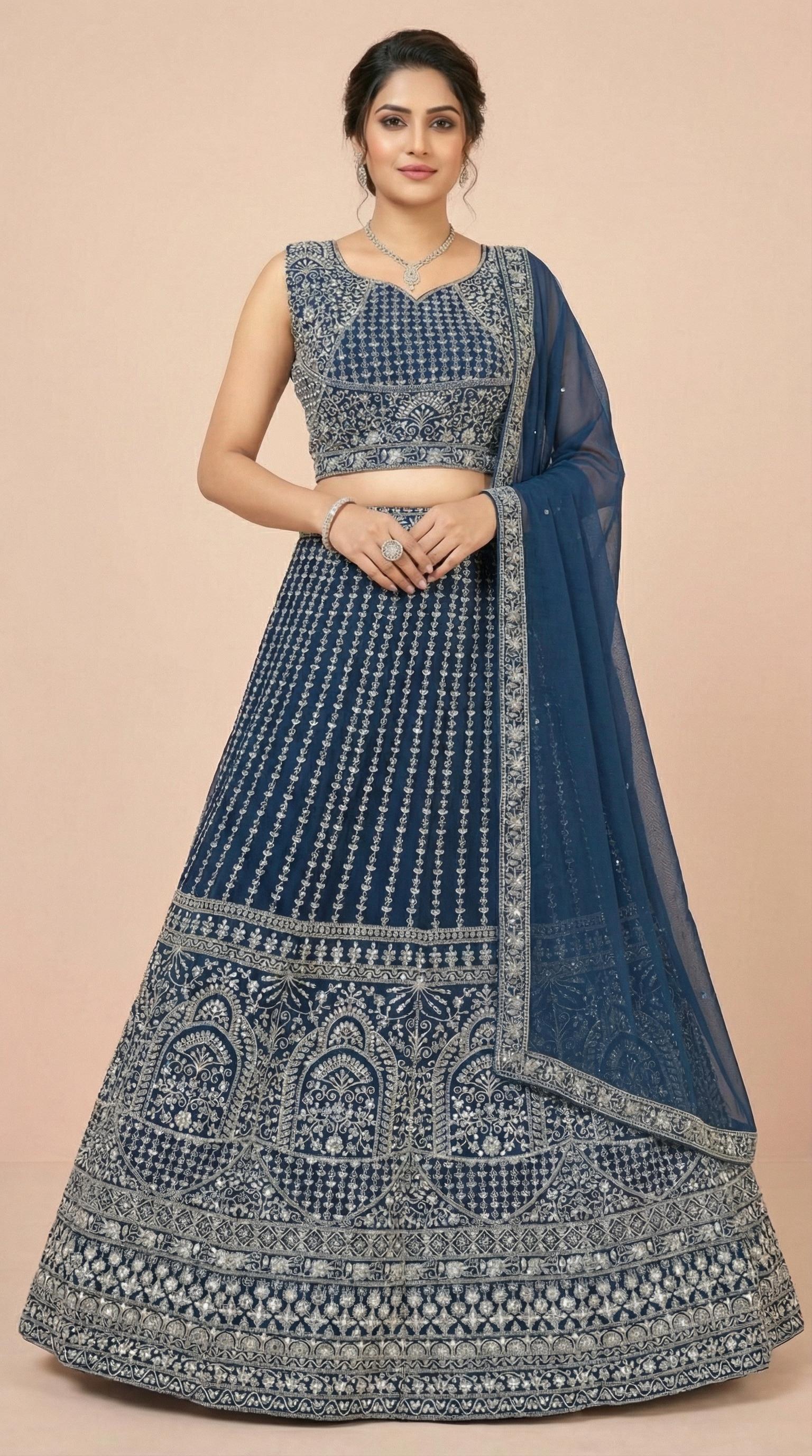 Navy Heritage Embroidered Lehenga Choli Set
