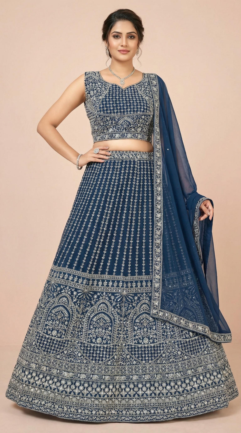 Navy Heritage Embroidered Lehenga Choli Set