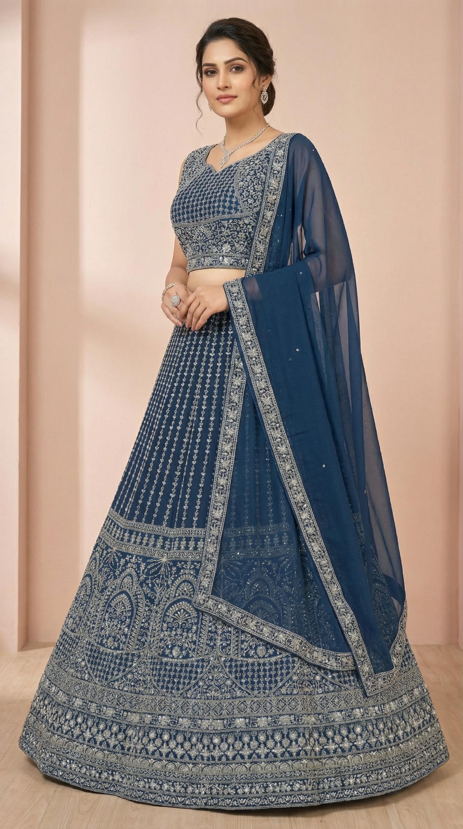 Navy Heritage Embroidered Lehenga Choli Set
