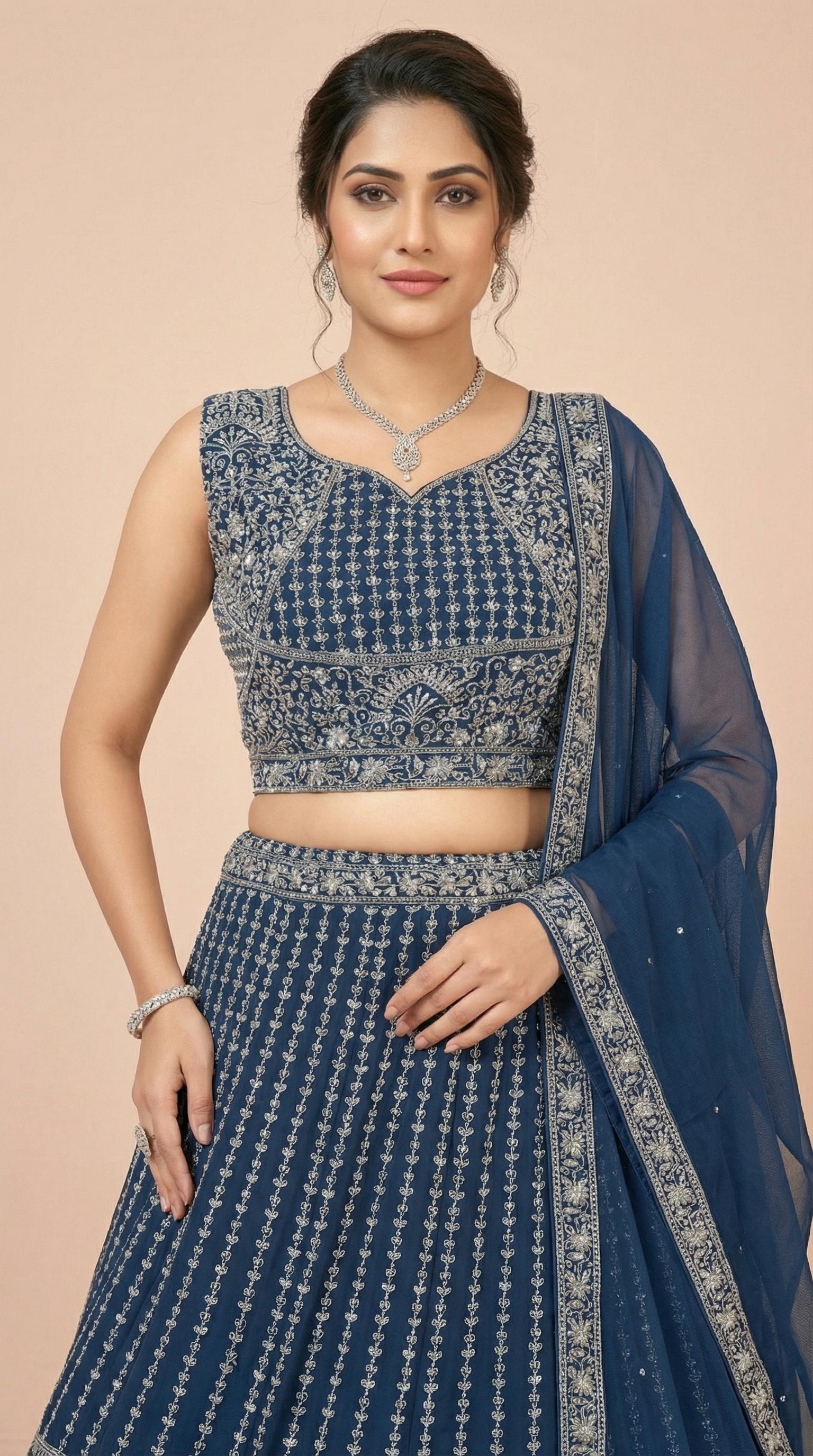 Navy Heritage Embroidered Lehenga Choli Set
