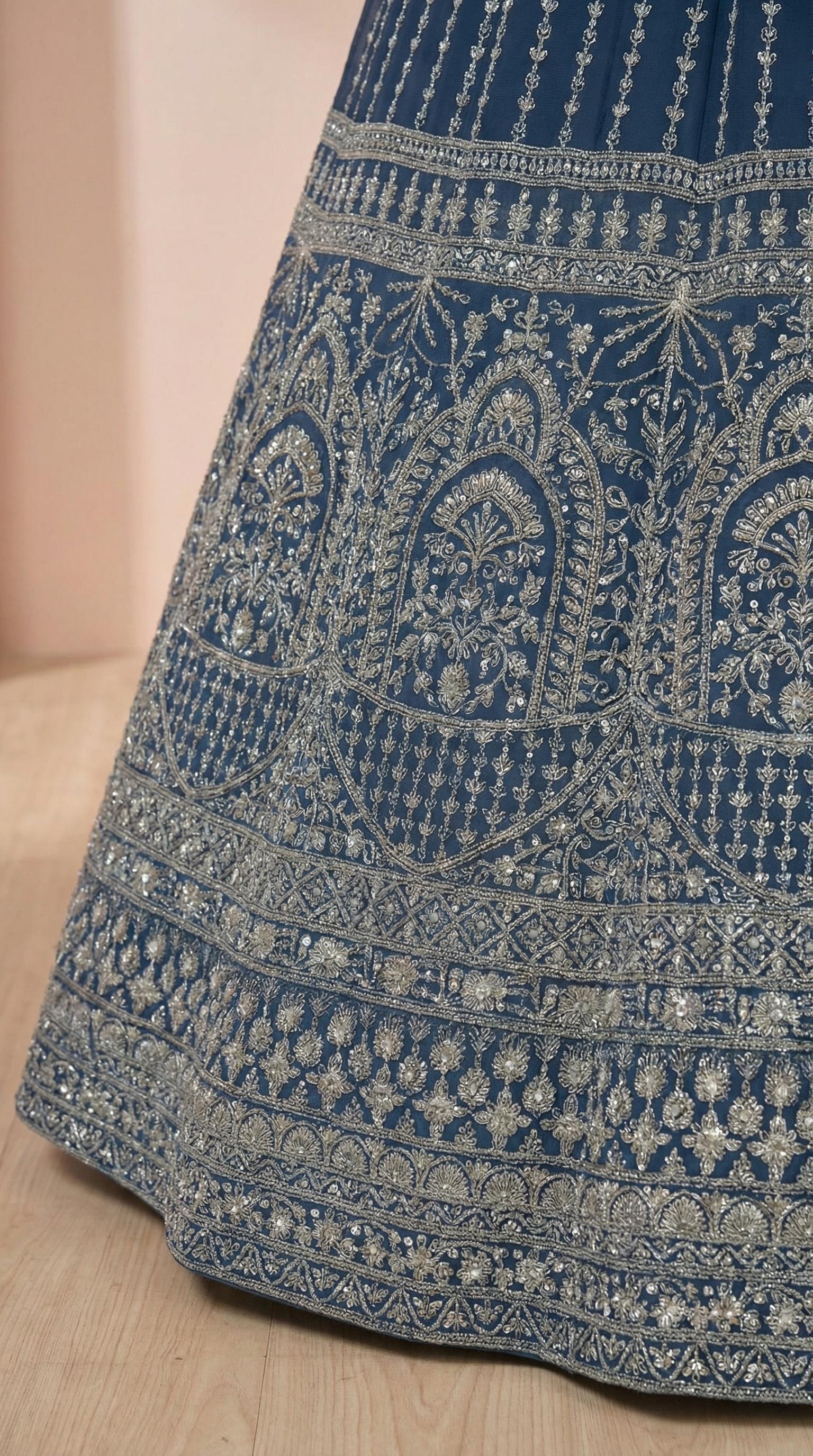 Navy Heritage Embroidered Lehenga Choli Set