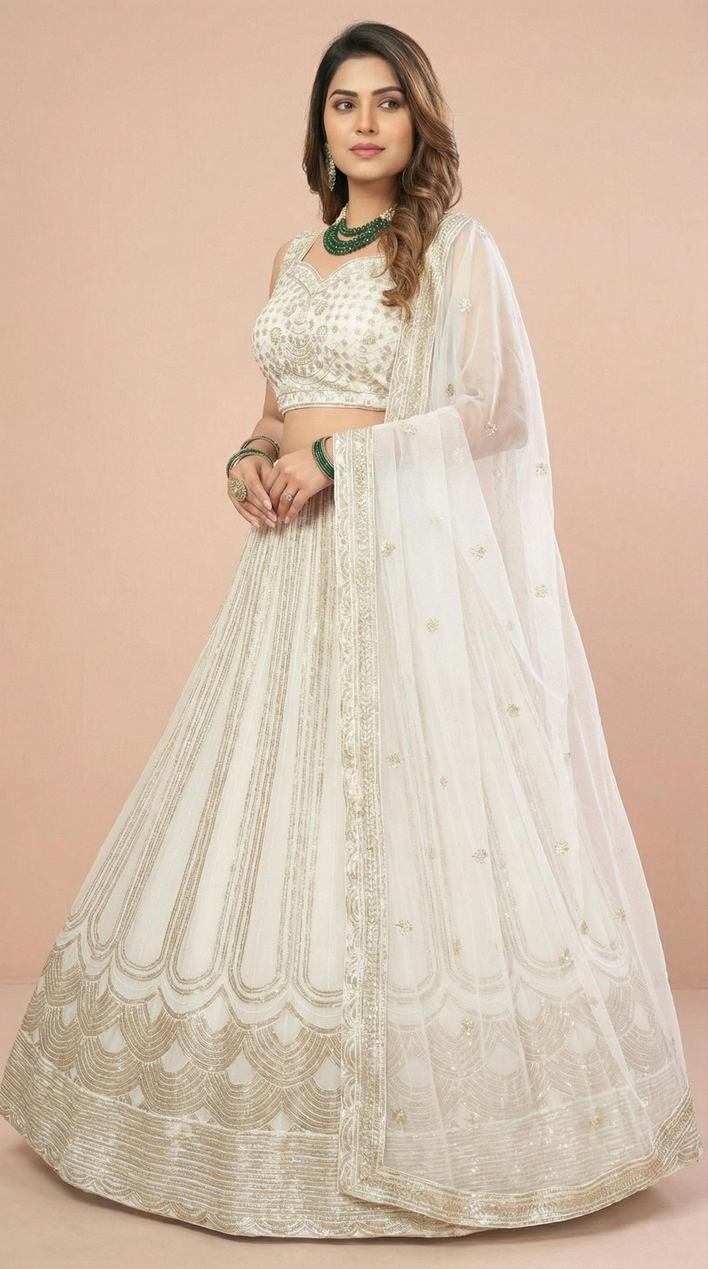 Off-White Embroidered Georgette Lehenga Choli Set