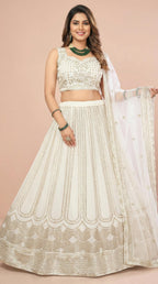 Off-White Embroidered Georgette Lehenga Choli Set
