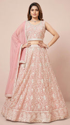 Pastel Peach Heavy Embroidered Festive Lehenga Set
