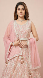 Pastel Peach Heavy Embroidered Festive Lehenga Set