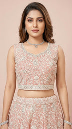Pastel Peach Heavy Embroidered Festive Lehenga Set