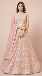 Pastel Peach Heavy Embroidered Festive Lehenga Set