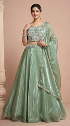Pistachio Jimmy Choo Pearl Embroidered Lehenga Choli Set