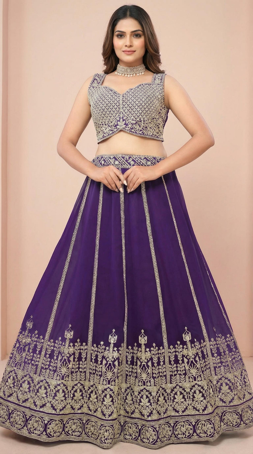 Royal Purple Georgette Embroidered Lehenga Choli Set