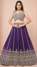 Royal Purple Georgette Embroidered Lehenga Choli Set