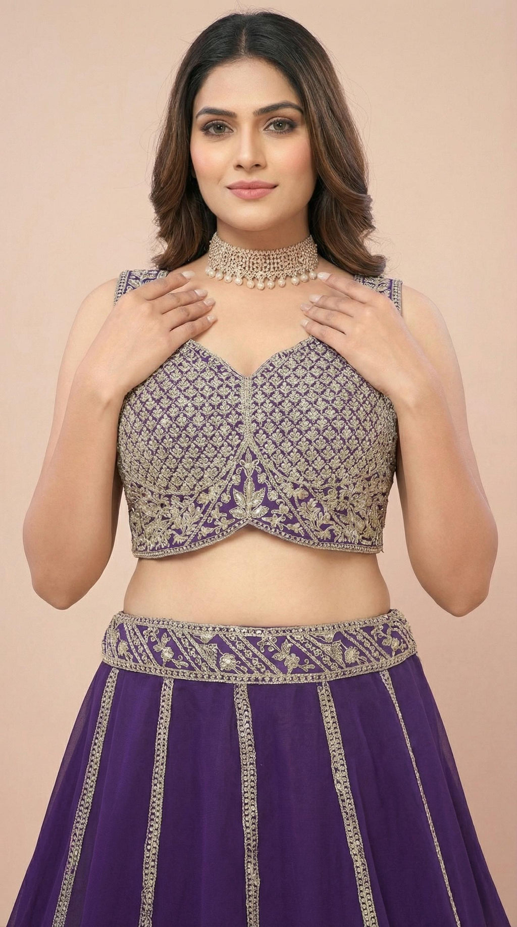 Royal Purple Georgette Embroidered Lehenga Choli Set