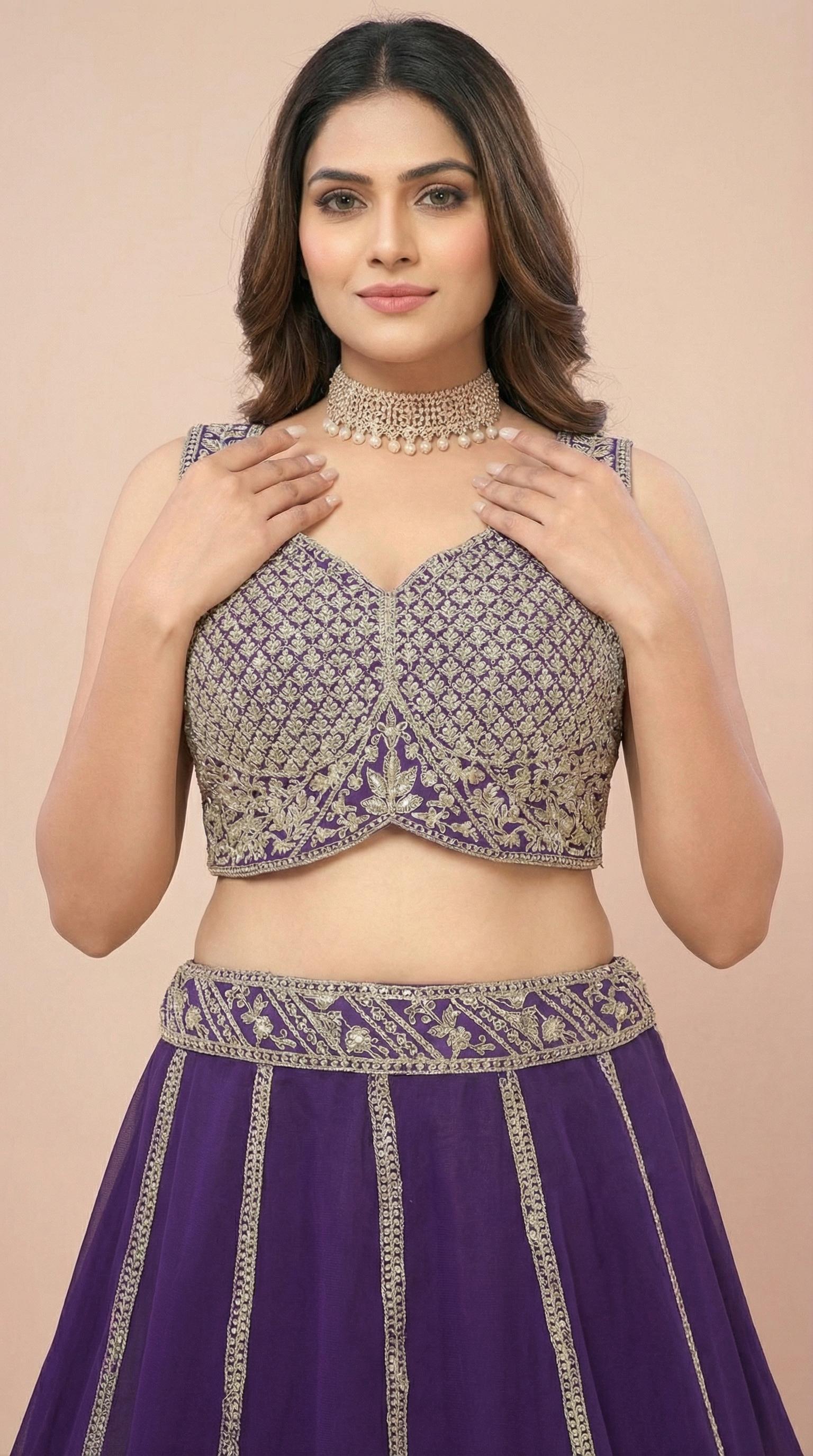 Royal Purple Georgette Embroidered Lehenga Choli Set