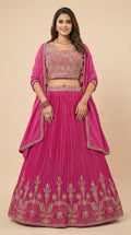 Rani Pink Pleated Georgette Embroidered Lehenga Choli Set