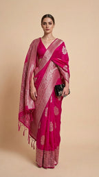 Radiant Magenta Korsa Georgette Khaddi Saree