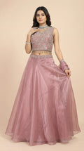Dusty Rose Organza Embroidered Lehenga Choli Set