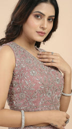 Dusty Rose Organza Embroidered Lehenga Choli Set